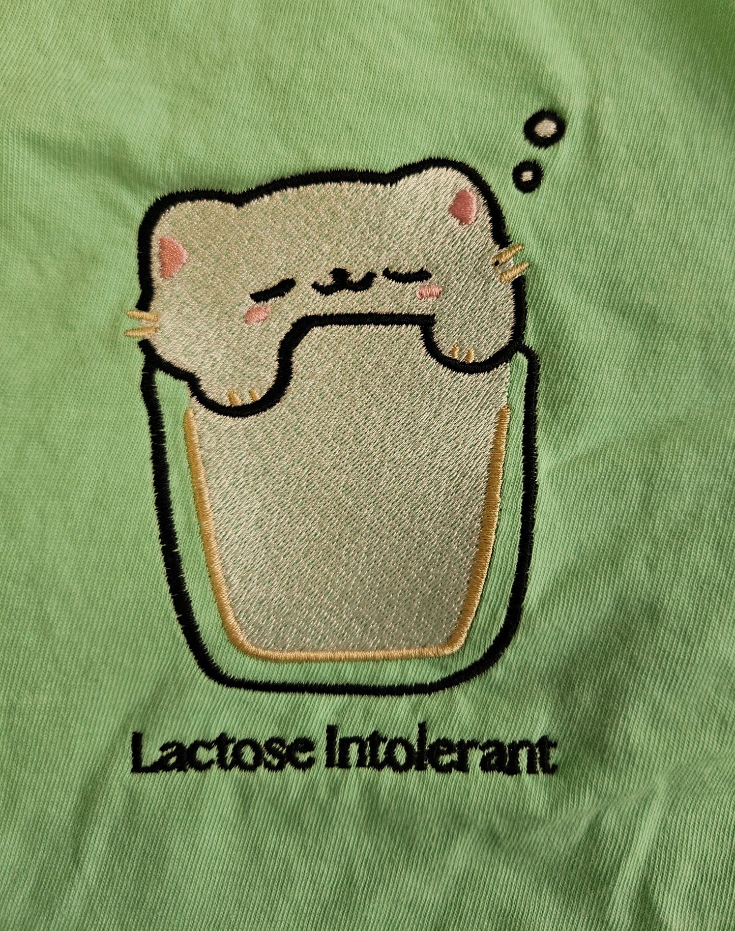 Lactose Intolerant Embroidered Sweatshirt | Cute Cat Glass of Milk | Gildan Hoodie or Crewneck | Made to Order | 11 Colors Available