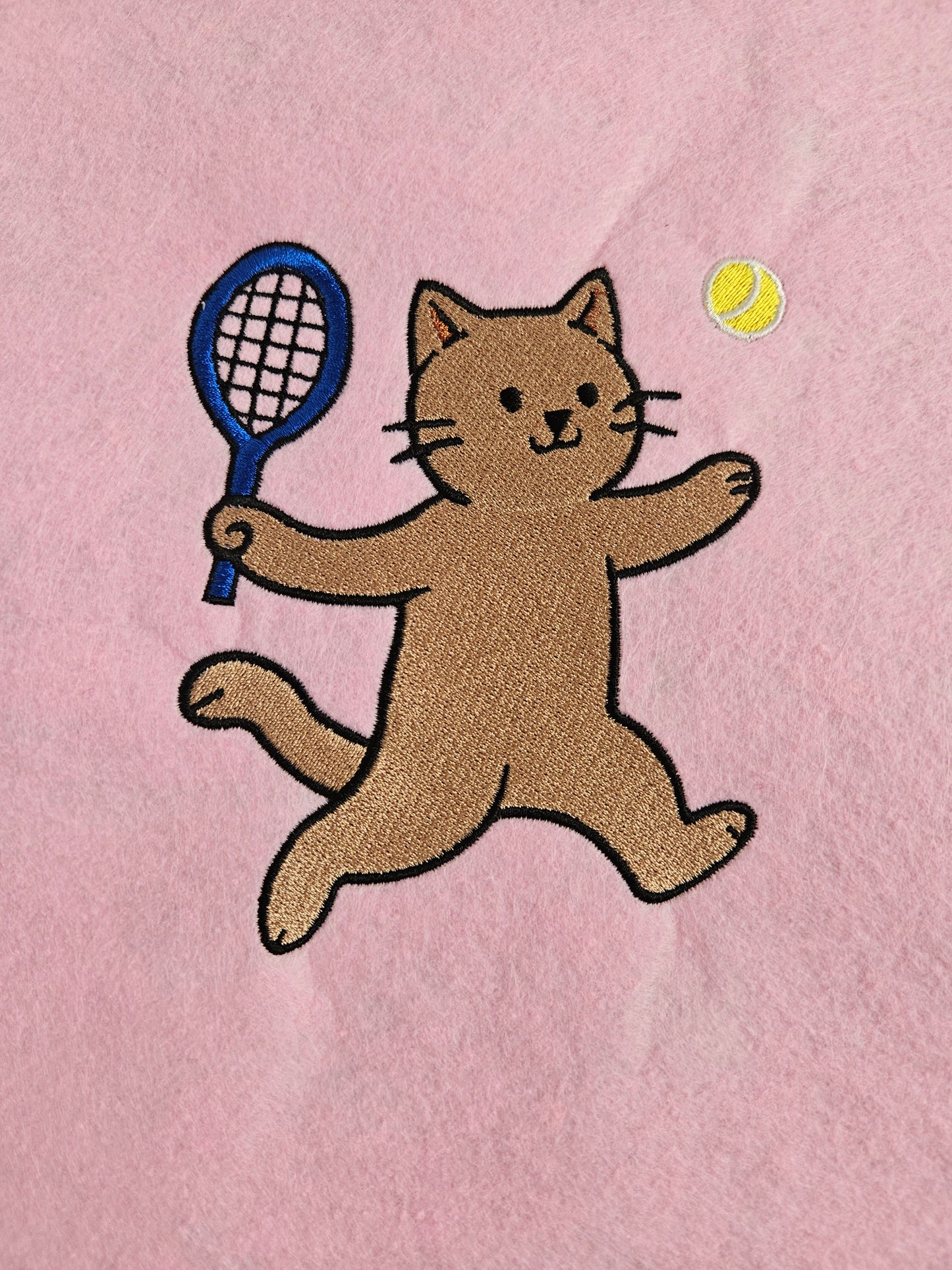 Cat Playing Tennis Embroidered Sweatshirt | Cute Cat Hoodie or Crewneck | 10 Color Options