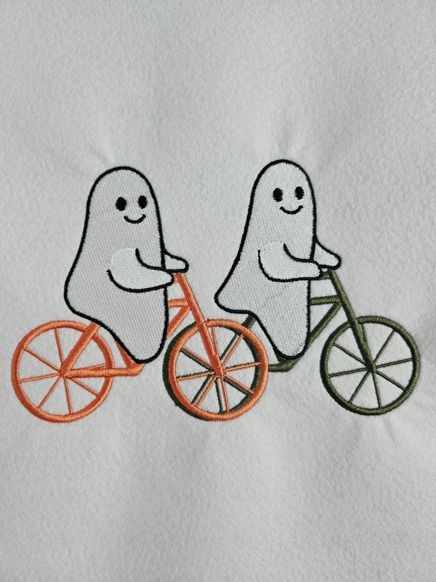 Halloween Ghost Sweatshirt, Embroidered Crewneck or Hoodie, Ghost Friends on Bikes, Fall Embroidery Pullover