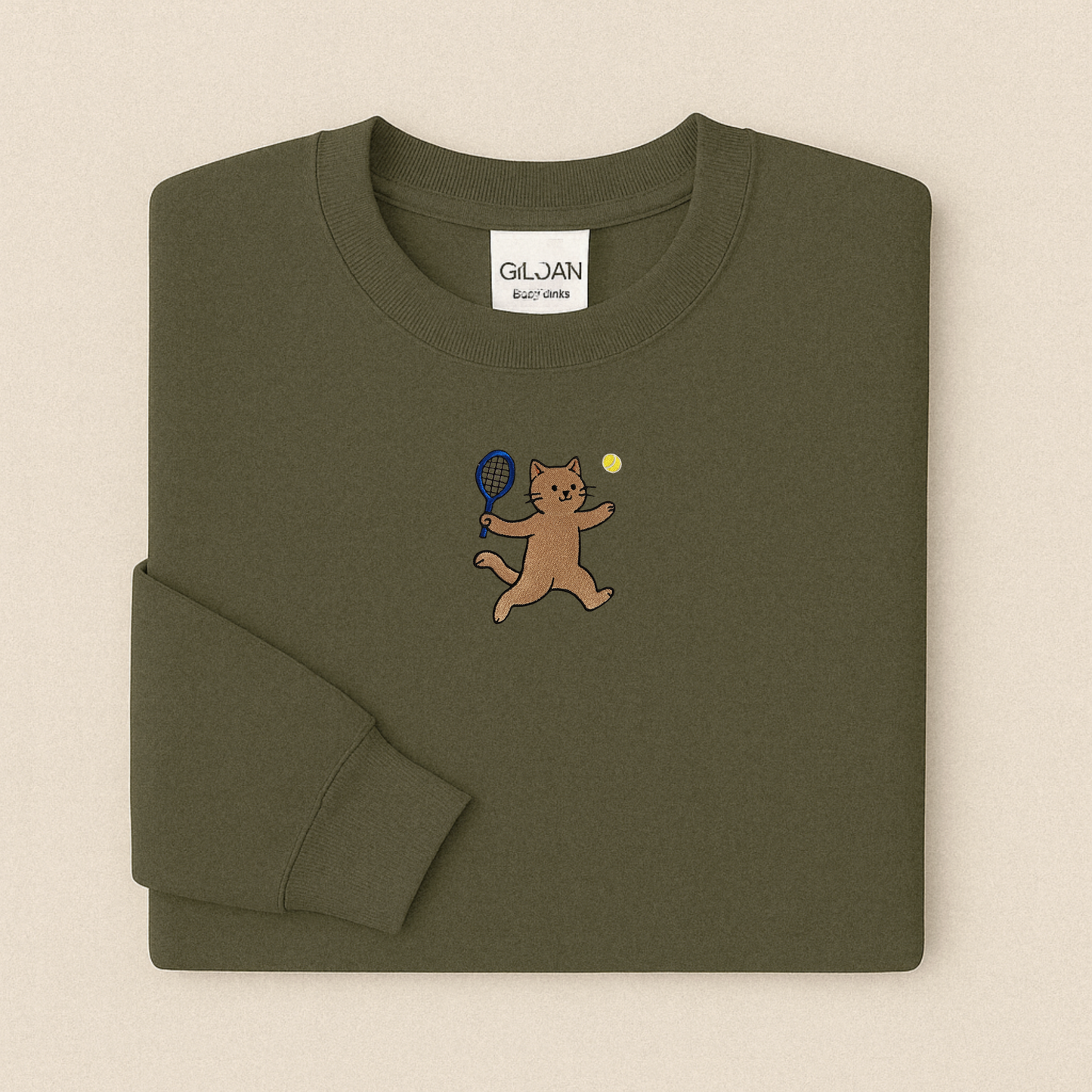 Cat Playing Tennis Embroidered Sweatshirt | Cute Cat Hoodie or Crewneck | 10 Color Options