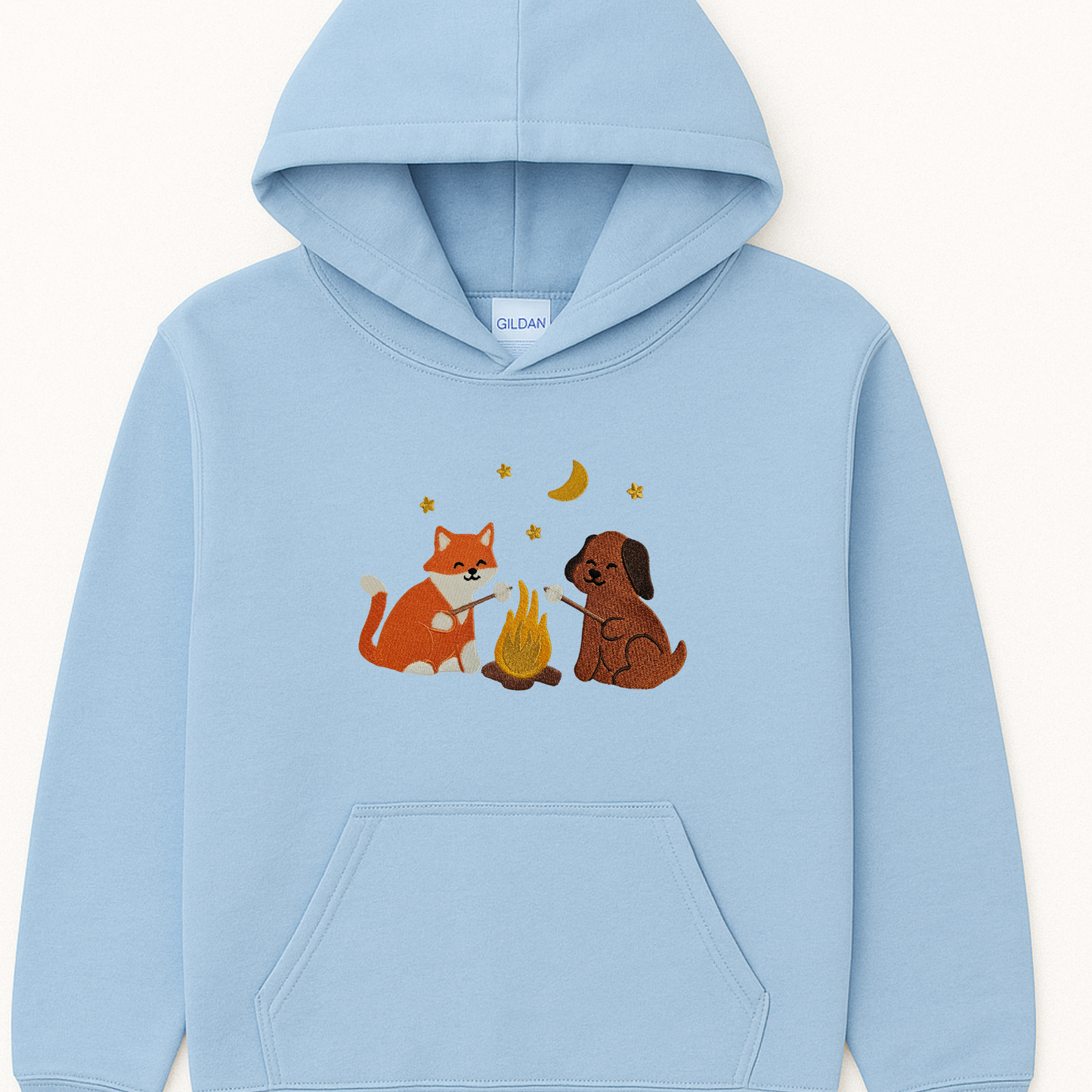 Cozy Campfire Friends Embroidered Sweatshirt | Fox & Dog Roasting Marshmallows | Fall Camping Crewneck or Hoodie
