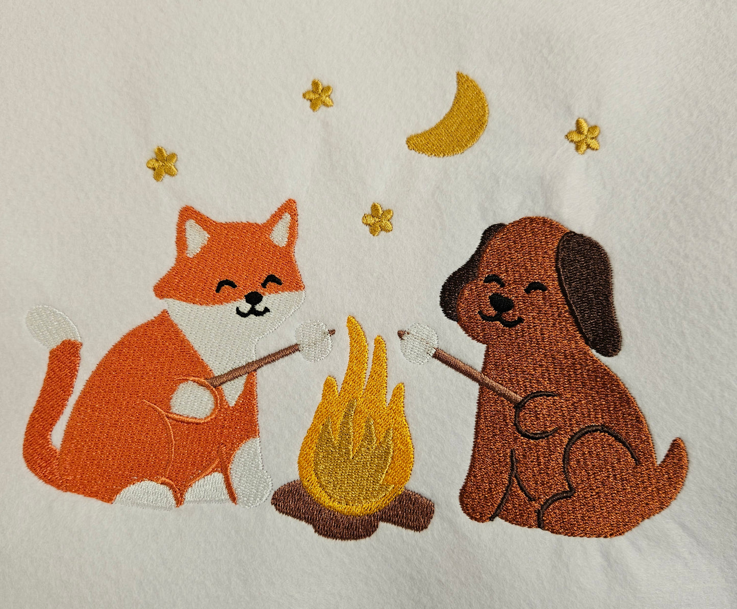 Cozy Campfire Friends Embroidered Sweatshirt | Fox & Dog Roasting Marshmallows | Fall Camping Crewneck or Hoodie