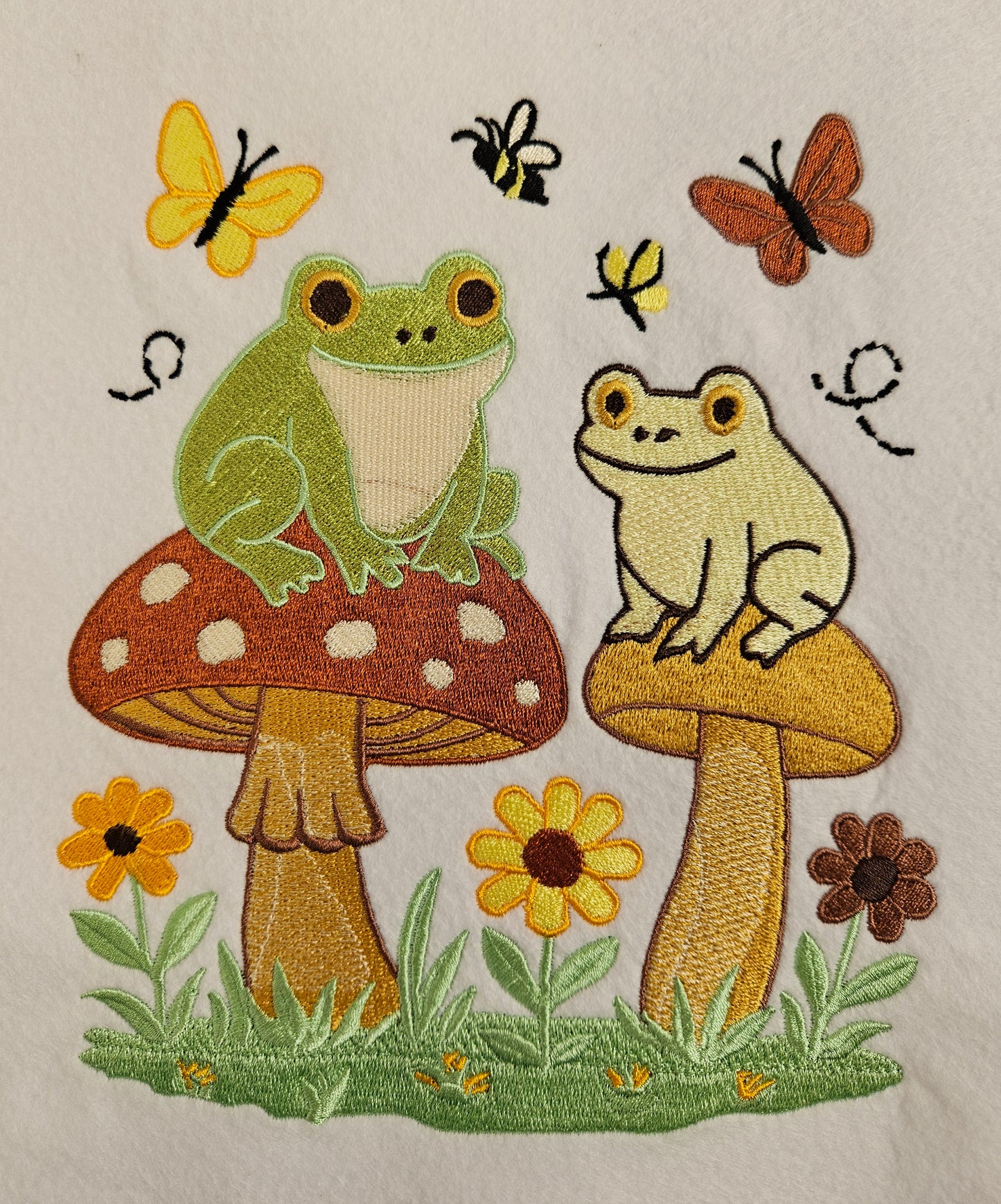 Frogs on Mushrooms Embroidered Sweatshirt | Cute Nature Crewneck or Hoodie | Cottagecore Frog Sweater | Made to Order in 10 Colors