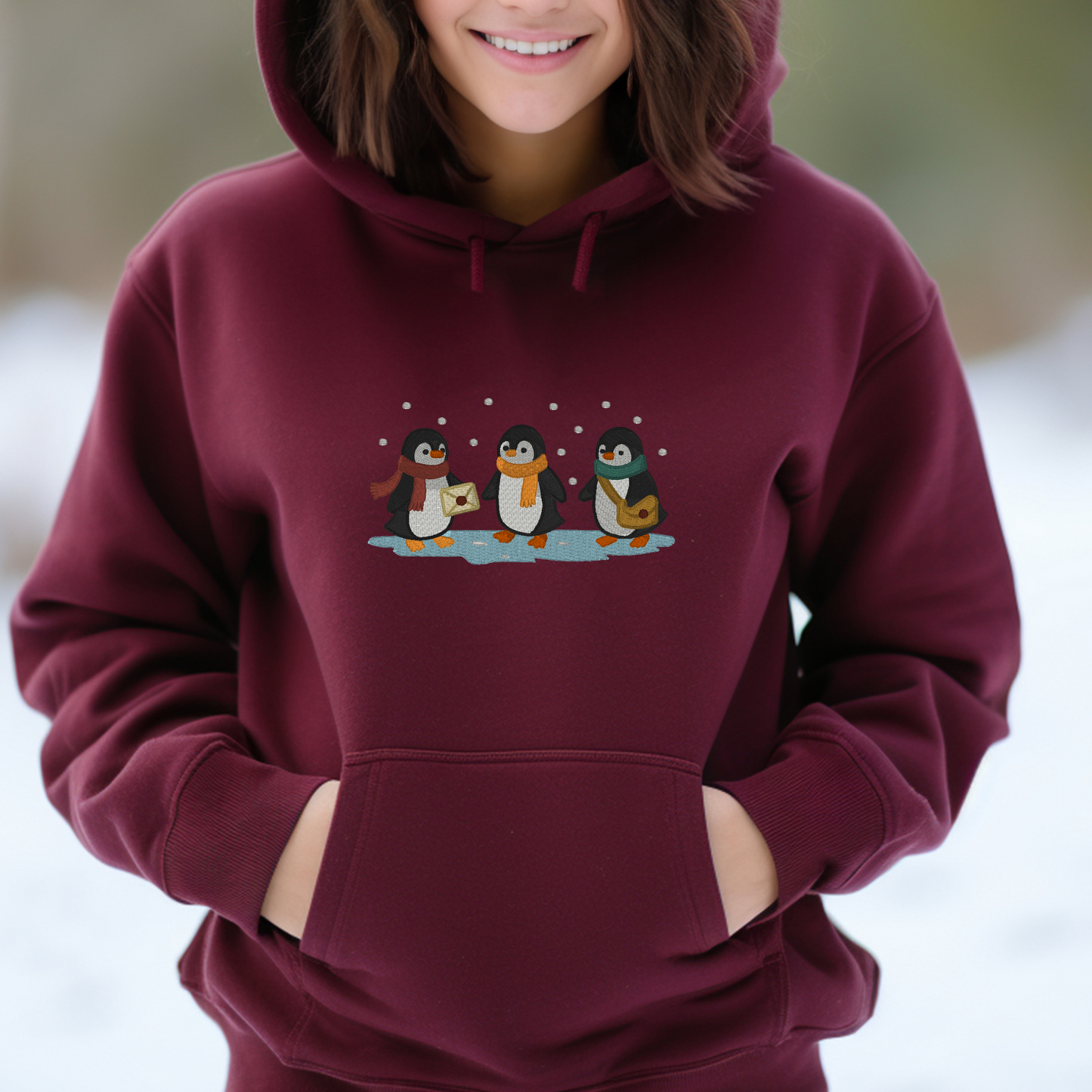 Embroidered Penguin Sweatshirt | Winter Holiday Crewneck or Hoodie | Cute Christmas Embroidery | Made to Order Cozy Winter Pullover