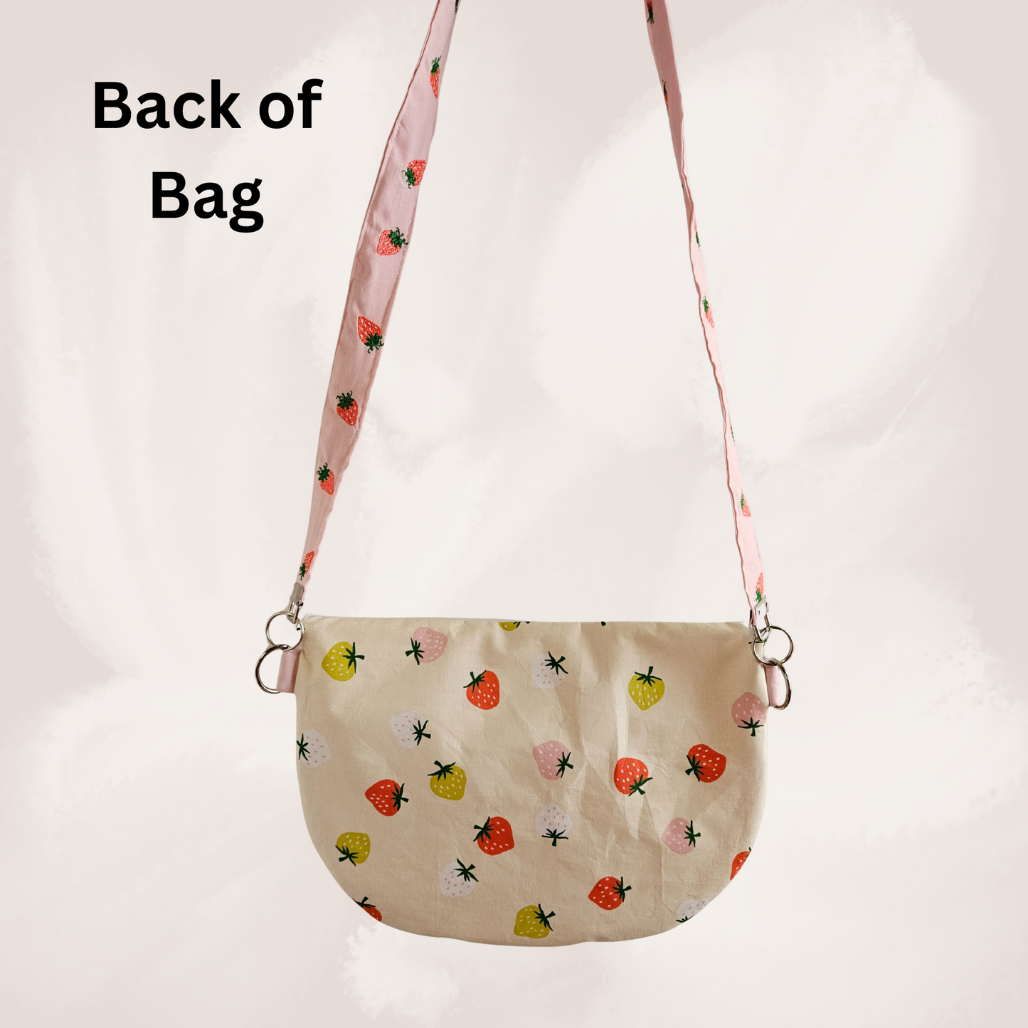 Handmade Strawberry Shoulder Bag – Embroidered Strap, Cotton Fabric