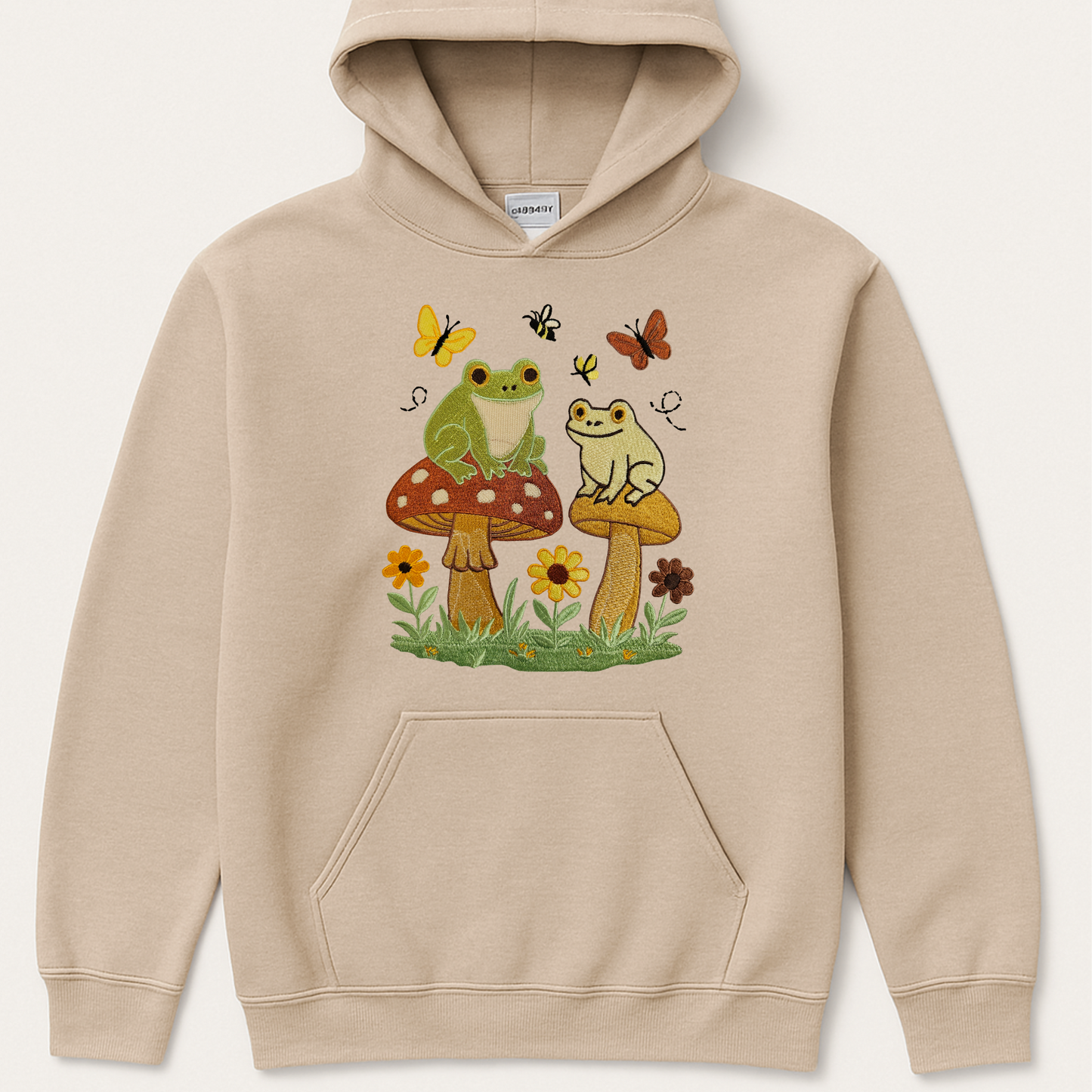 Frogs on Mushrooms Embroidered Sweatshirt | Cute Nature Crewneck or Hoodie | Cottagecore Frog Sweater | Made to Order in 10 Colors