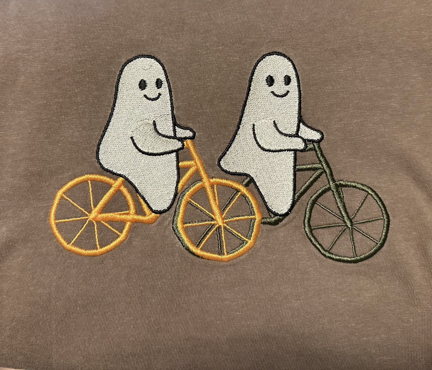 Halloween Ghost Sweatshirt, Embroidered Crewneck or Hoodie, Ghost Friends on Bikes, Fall Embroidery Pullover