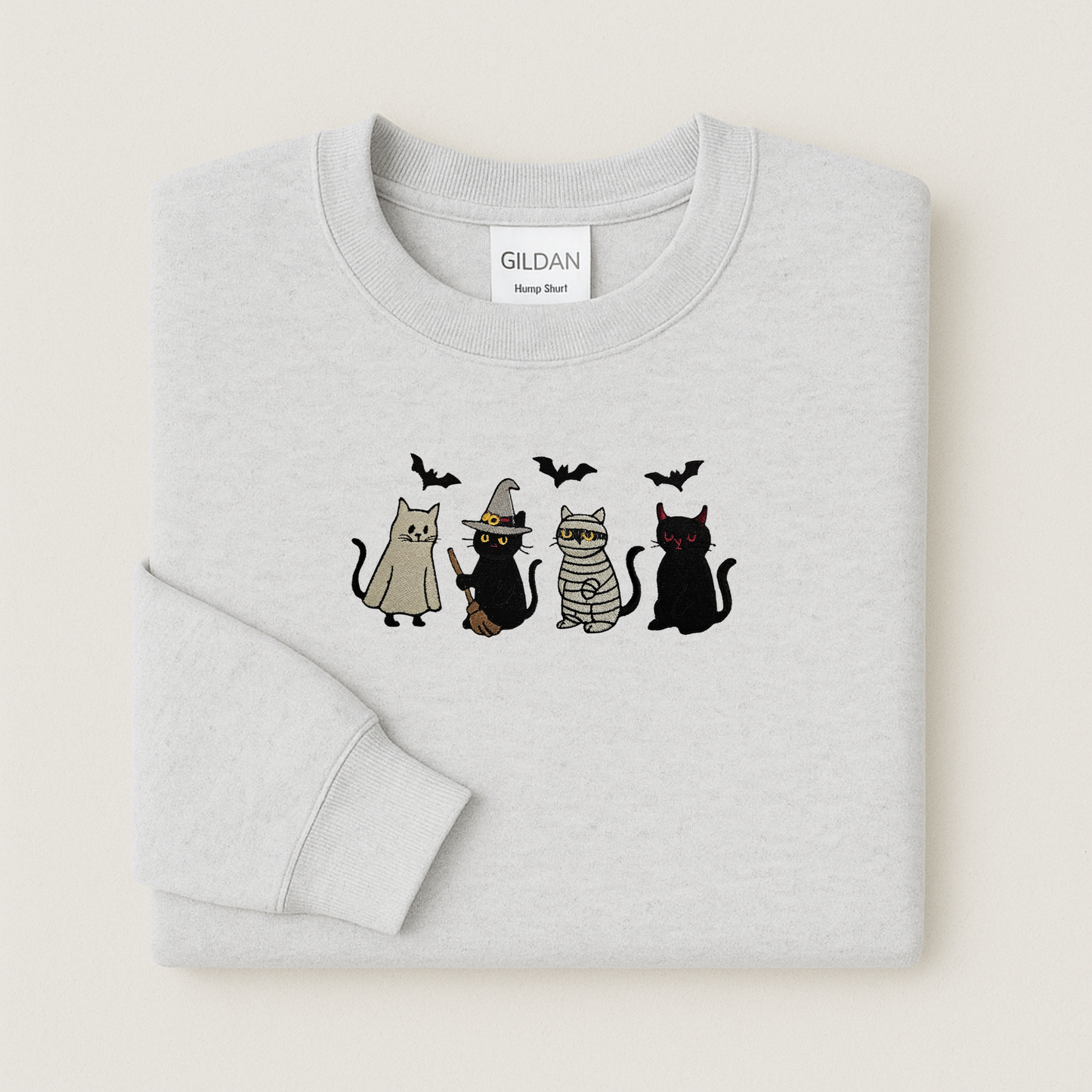Embroidered Halloween Cat Sweatshirt – Ghost, Witch, Mummy & Devil Cats – Crewneck or Hoodie – Fall Spooky Season Sweater