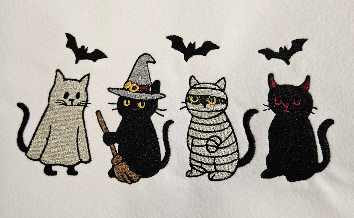 Embroidered Halloween Cat Sweatshirt – Ghost, Witch, Mummy & Devil Cats – Crewneck or Hoodie – Fall Spooky Season Sweater