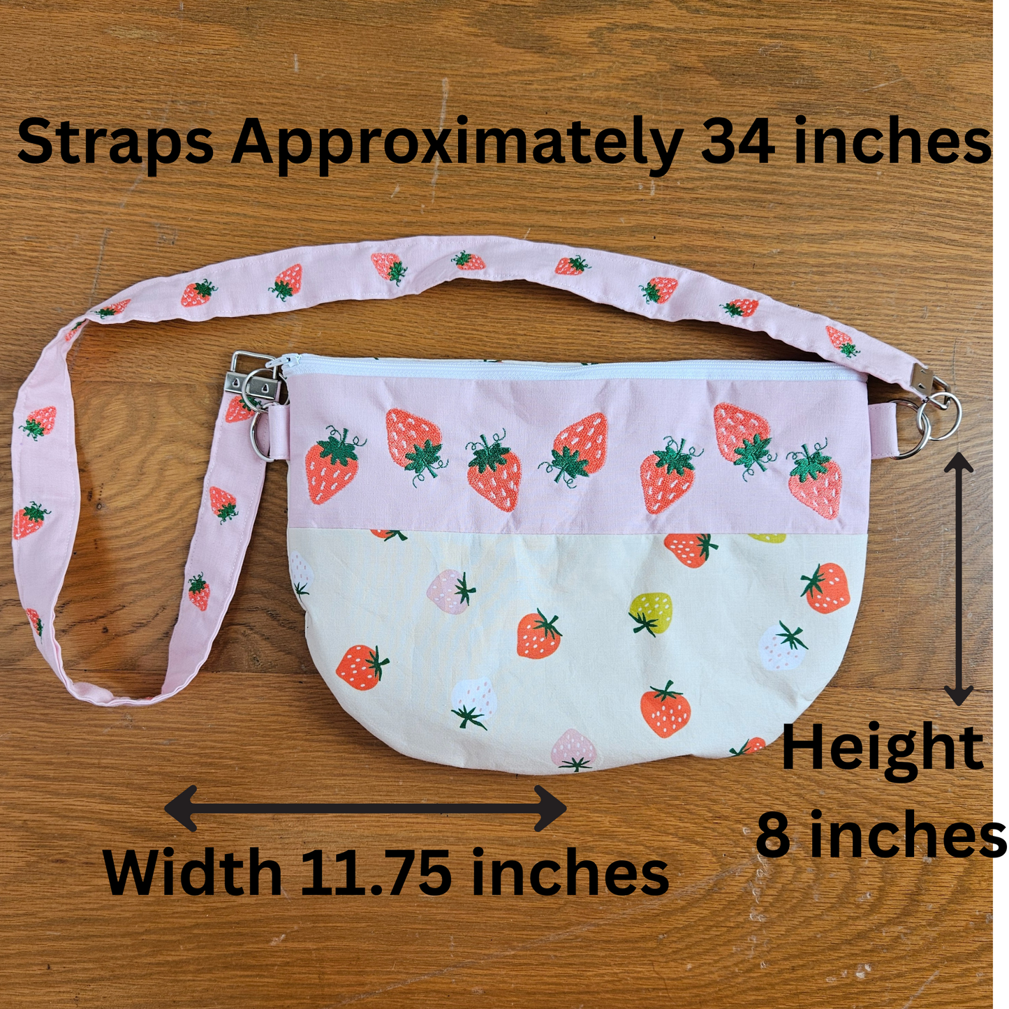Handmade Strawberry Shoulder Bag – Embroidered Strap, Cotton Fabric