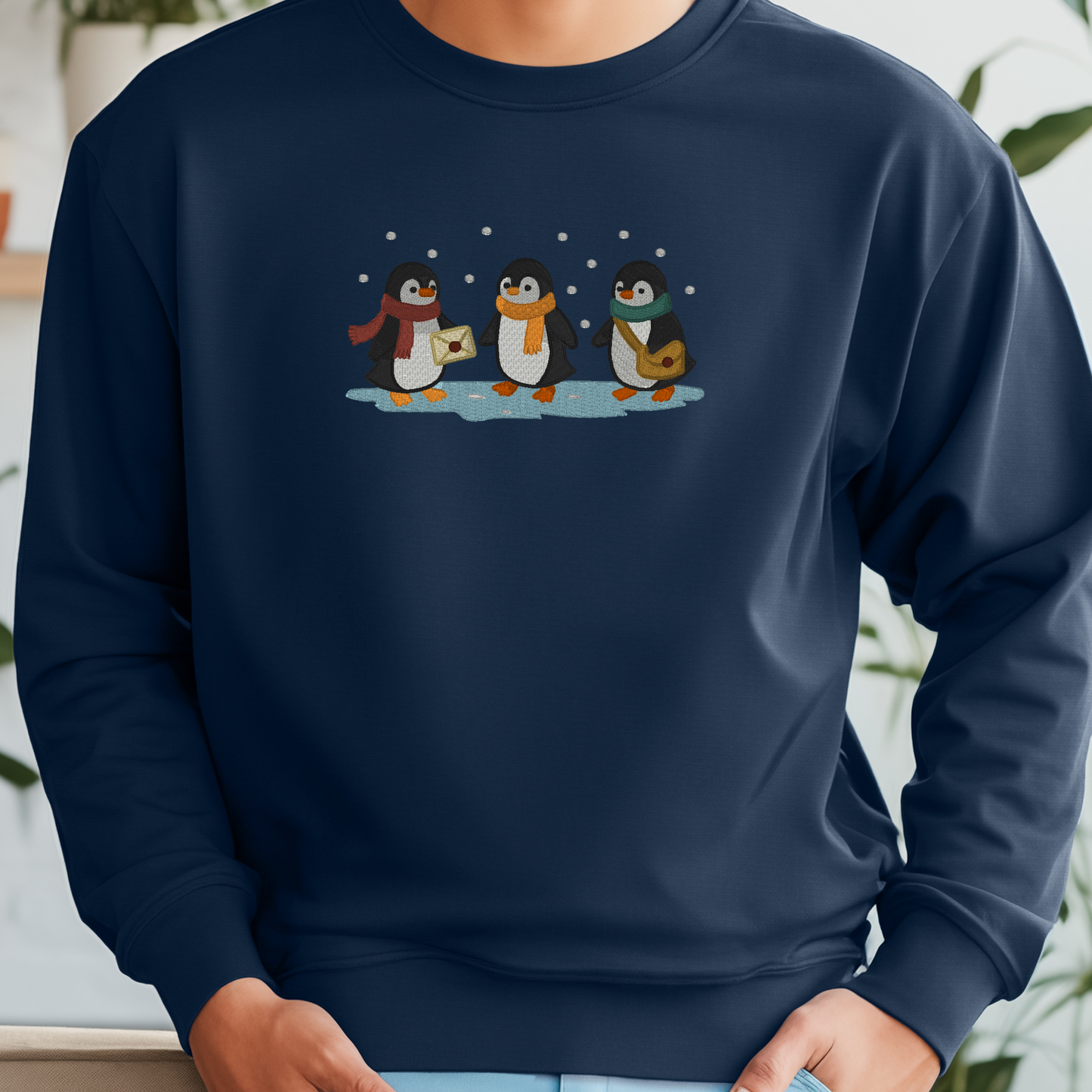 Embroidered Penguin Sweatshirt | Winter Holiday Crewneck or Hoodie | Cute Christmas Embroidery | Made to Order Cozy Winter Pullover