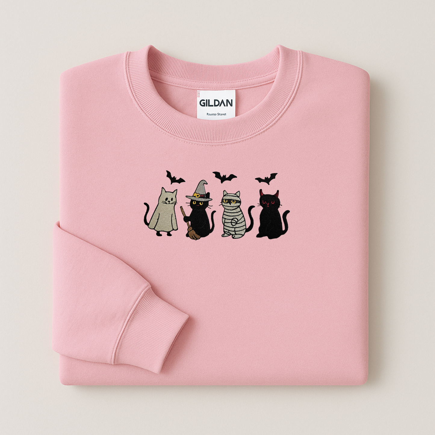 Embroidered Halloween Cat Sweatshirt – Ghost, Witch, Mummy & Devil Cats – Crewneck or Hoodie – Fall Spooky Season Sweater