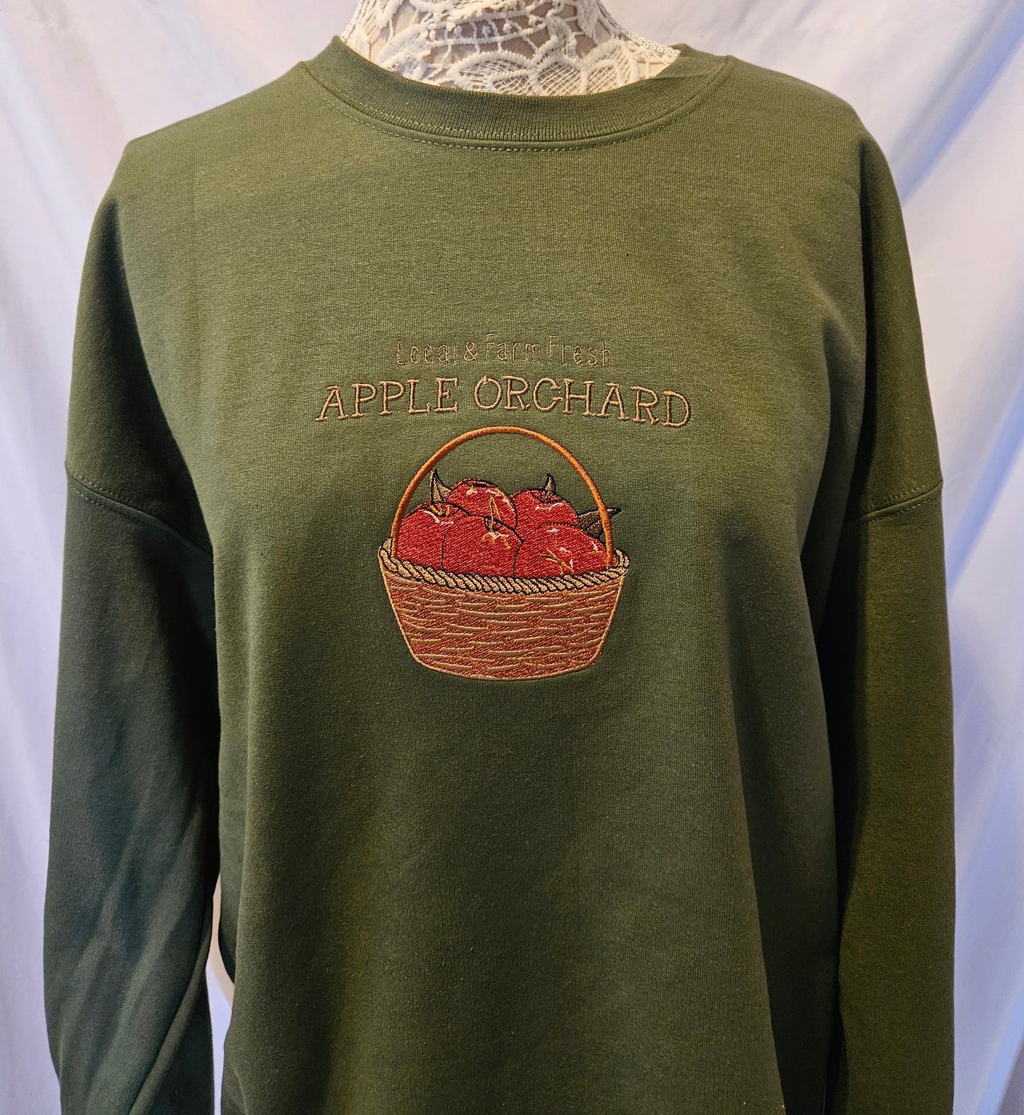 Embroidered Apple Orchard Sweatshirt | Fall Crewneck or Hoodie | Farm Fresh Autumn Basket Embroidery | Made to Order