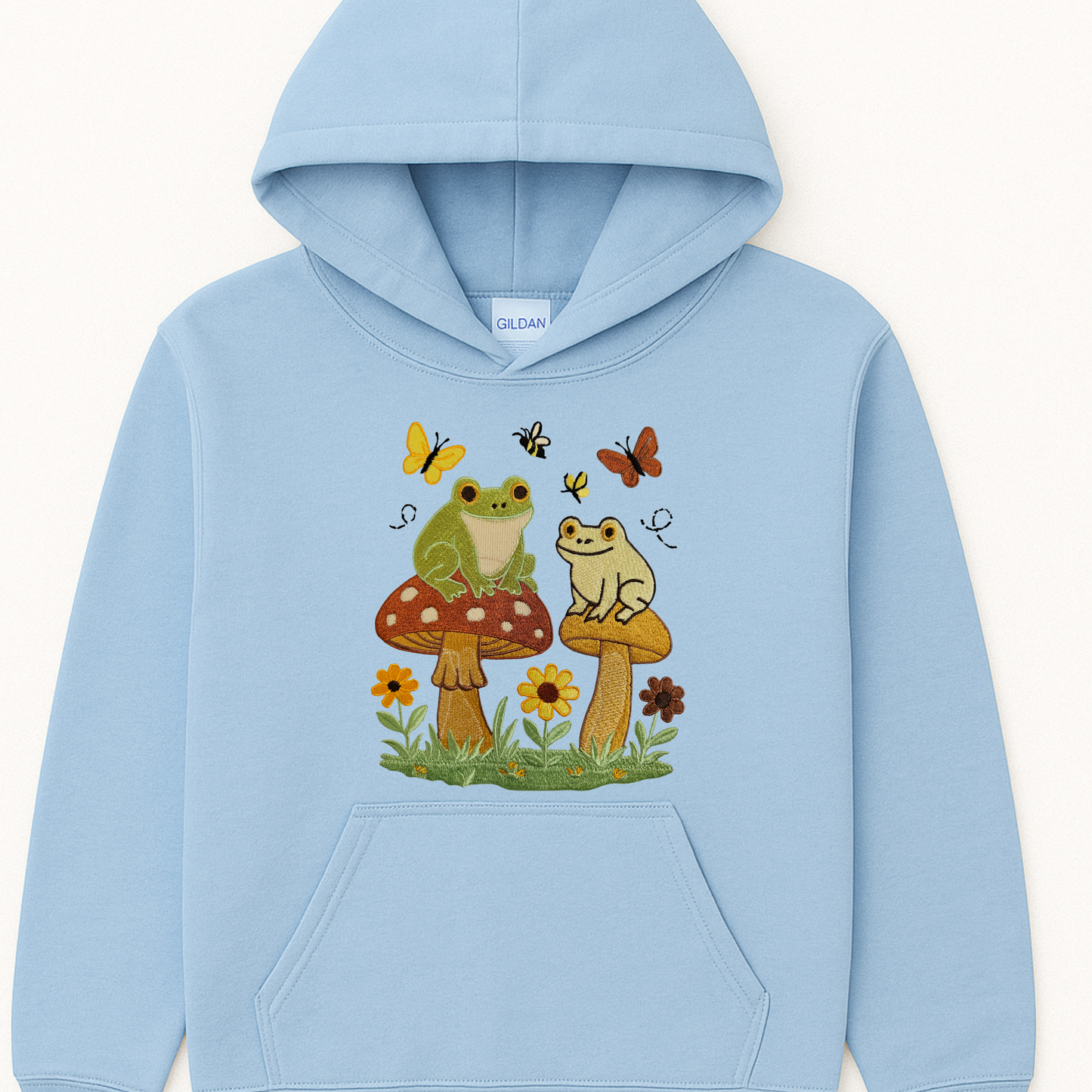Frogs on Mushrooms Embroidered Sweatshirt | Cute Nature Crewneck or Hoodie | Cottagecore Frog Sweater | Made to Order in 10 Colors