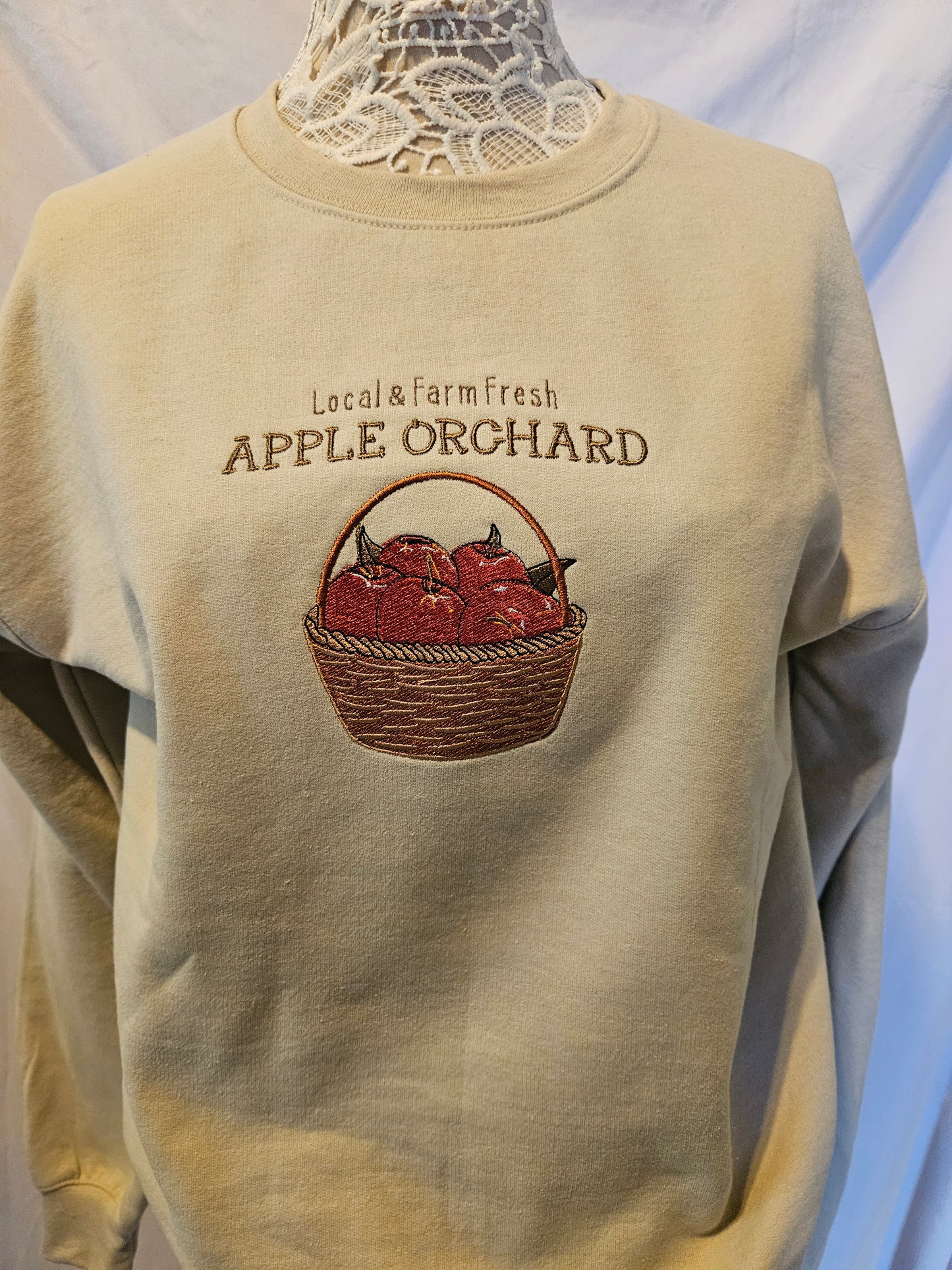 Embroidered Apple Orchard Sweatshirt | Fall Crewneck or Hoodie | Farm Fresh Autumn Basket Embroidery | Made to Order