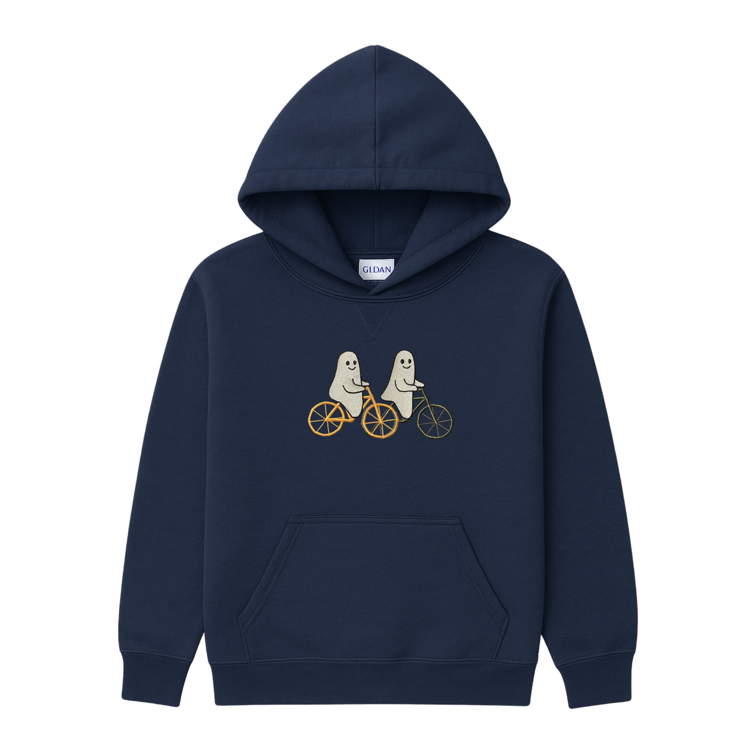 Halloween Ghost Sweatshirt, Embroidered Crewneck or Hoodie, Ghost Friends on Bikes, Fall Embroidery Pullover