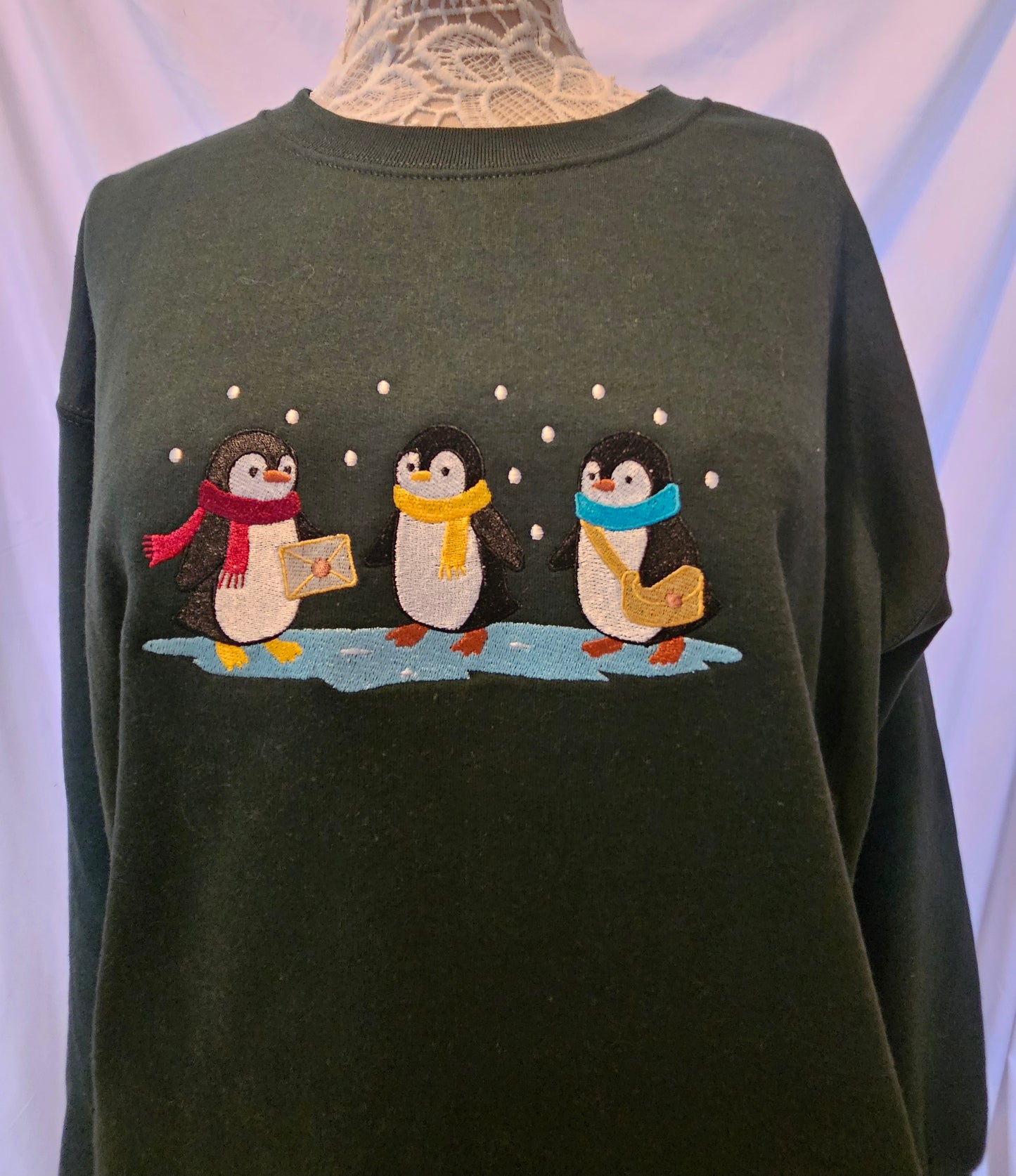 Embroidered Penguin Sweatshirt | Winter Holiday Crewneck or Hoodie | Cute Christmas Embroidery | Made to Order Cozy Winter Pullover
