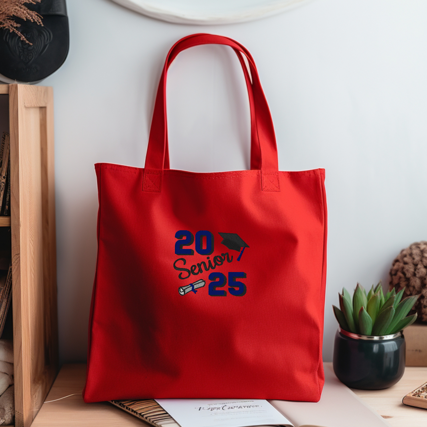 Personalized Embroidered Senior Canvas Bag Reusable Grocery Sack Custom Shopping Bag Canvas Book Tote Graduation Gift Birthday Present