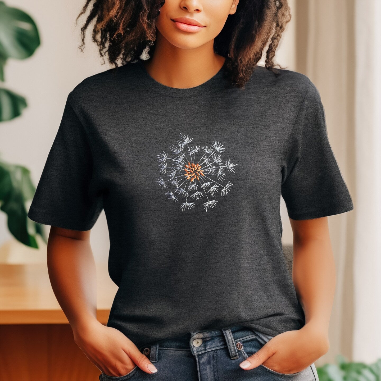 Embroidered Dandelion T-shirt Fun Mother's Day Shirt Gift Soft Comfy Pullover Tee Unisex Custom Crewneck Shirt