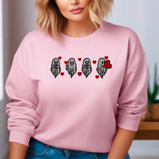 Embroidered Sweatshirt Ghosts and Hearts Mothers Day Gift Soft Comfy Sweater Gift Custom Unisex Hoodie Custom Crewneck Present