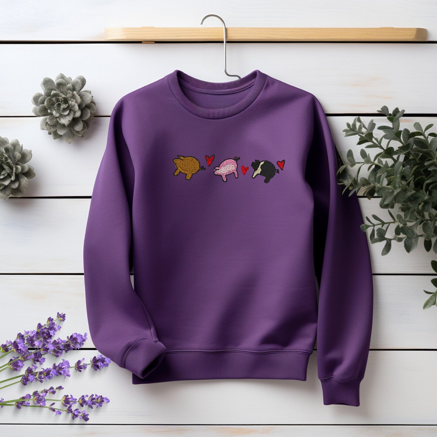 Embroidered Sweatshirt Pigs Sweater Mother's Day Gift Custom Unisex Hoodie Custom Crewneck Animal Lover Present