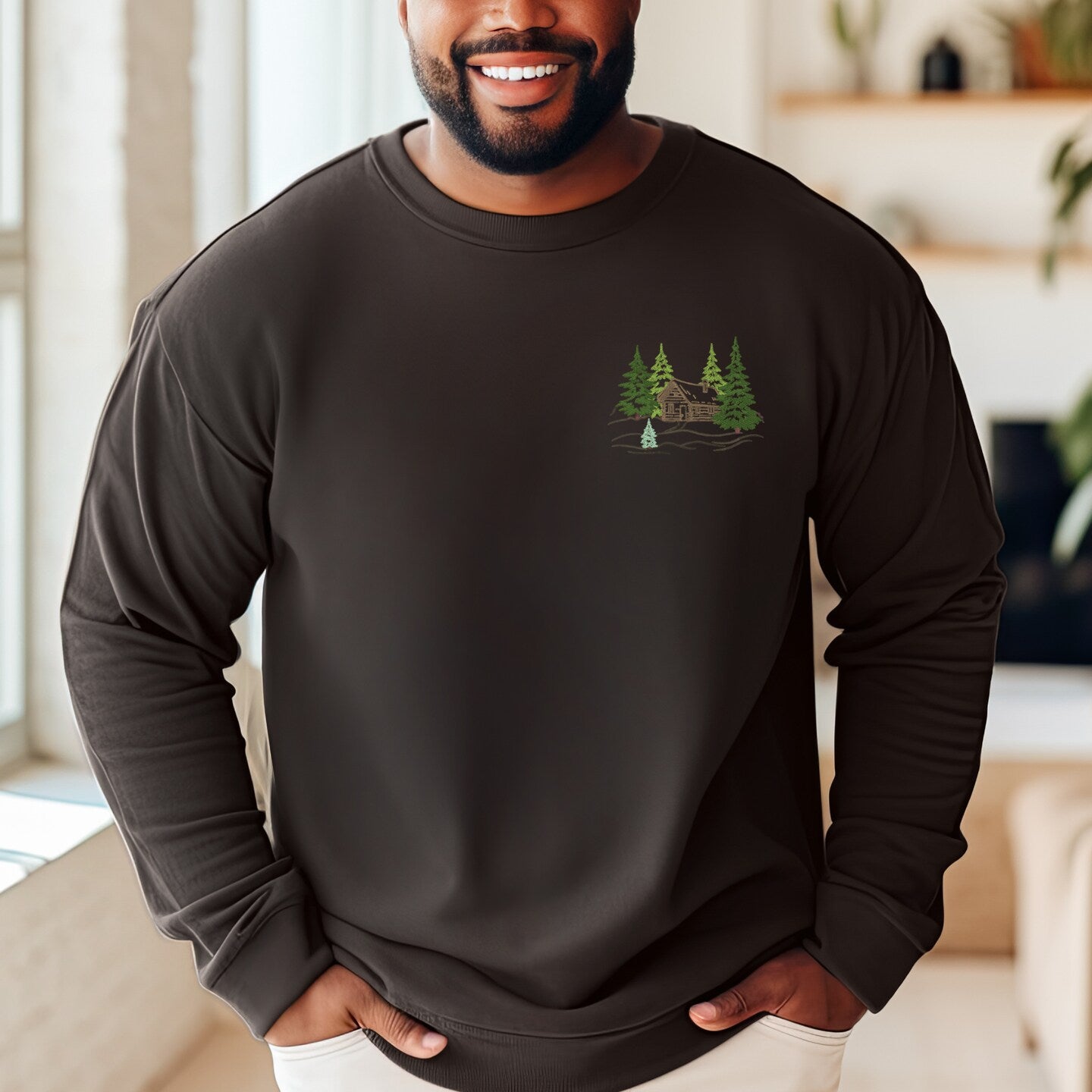 Embroidered Sweatshirt Cabin in the Woods Soft Comfy Sweater Gift Custom Unisex Hoodie Custom Crewneck Nature Lover Present