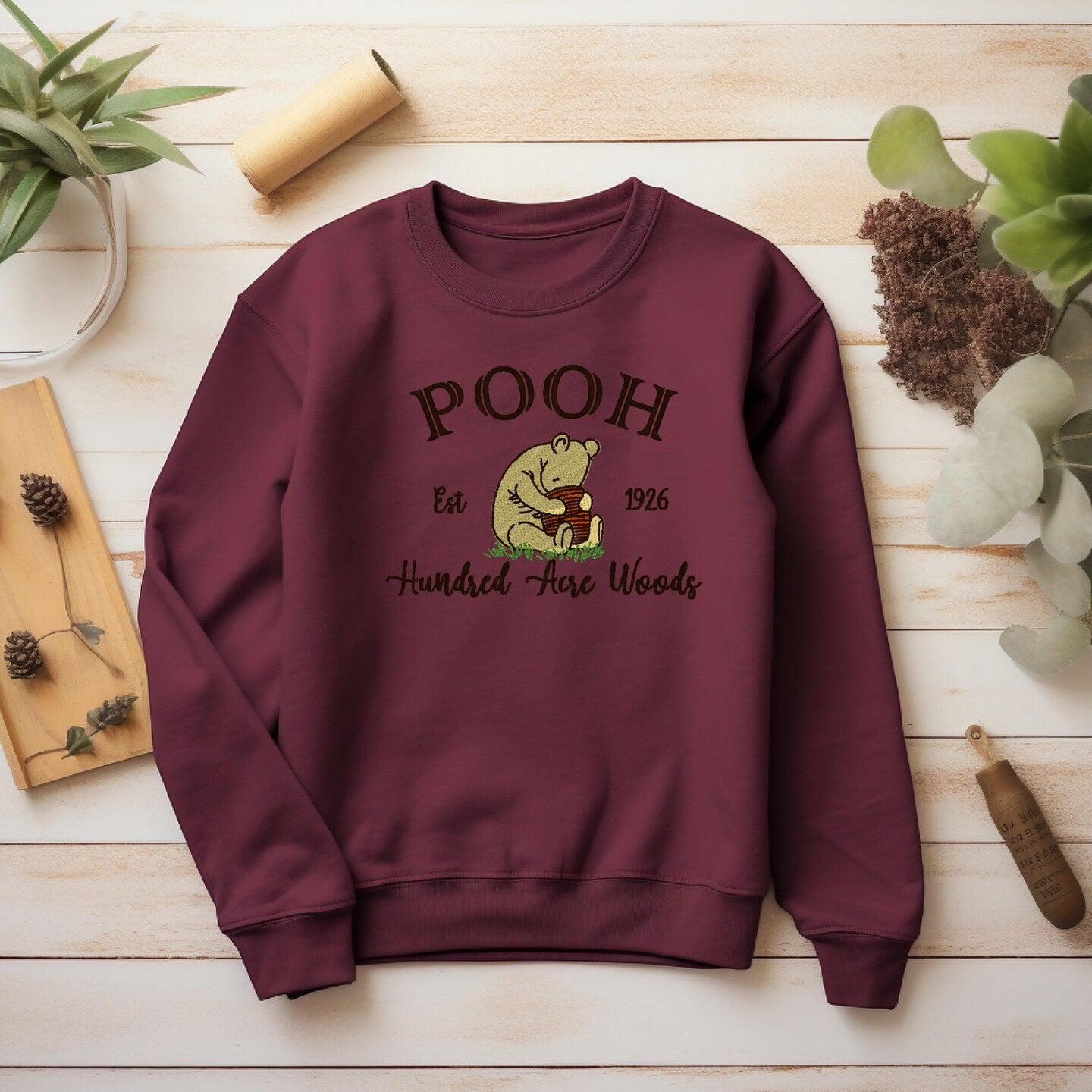 Embroidered Sweatshirt Hundred Acre Woods Pooh Sweater Mother's Day Gift Soft Comfy Sweater Present Unisex Hoodie Custom Crewneck Sweatshirt