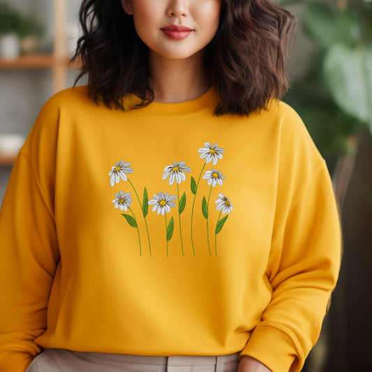 Embroidered Sweatshirt Daisies Flower Lover Sweater Gift Floral Pullover Gardner Present Unisex Hoodie Custom Crewneck