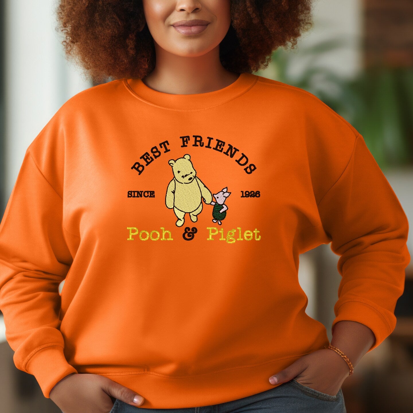 Embroidered Sweatshirt Best Friends Pooh Sweater Mother's Day Gift Soft Comfy Sweater Present Unisex Hoodie Custom Crewneck Sweatshirt