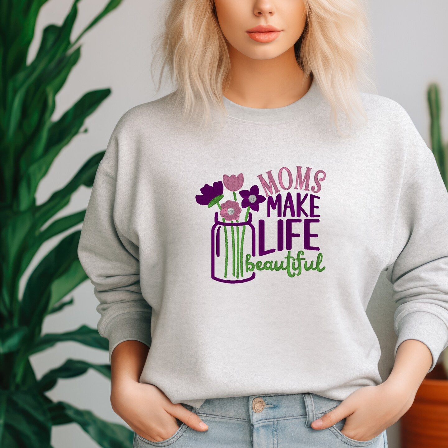 Embroidered Sweatshirt Moms Make Mother's Day Gift Soft Comfy Sweater Present Unisex Hoodie Custom Crewneck Sweatshirt