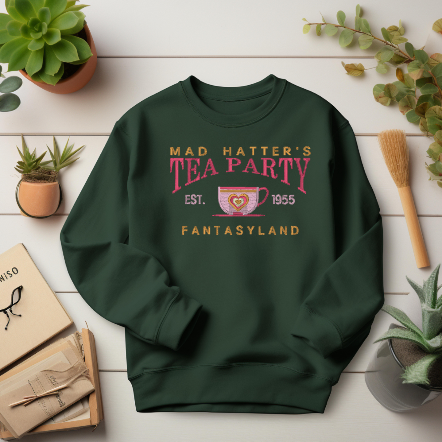 Embroidered Sweatshirt Mad Hatters Tea Party Mother's Day Gift Soft Comfy Sweater Present Unisex Hoodie Custom Crewneck Sweatshirt