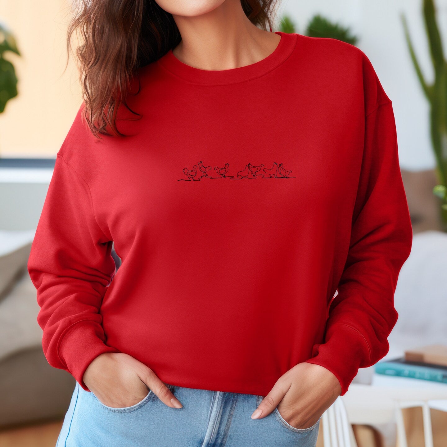 Embroidered Sweatshirt Chickens Womens Sweater Gift Comfy Pullover Unisex Hoodie Embroidered Custom Crewneck Sweatshirt for Mom