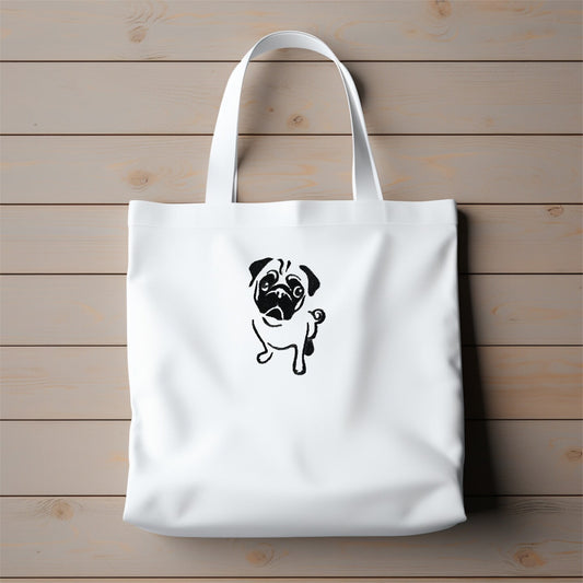 Personalized Embroidered Pug Canvas Book Bag Reusable Grocery Sack Custom Shopping Bag Canvas Tote Mother's Day Gift Present for Reader