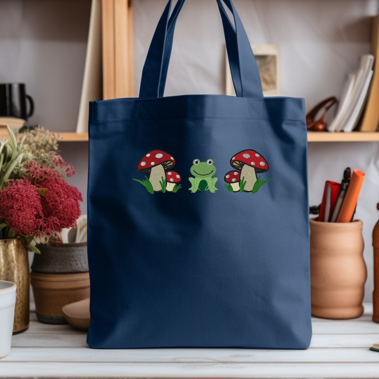Personalized Embroidered Canvas Book Bag Reusable Grocery Sack Custom Shopping Bag Canvas Book Tote Mother's Day Gift