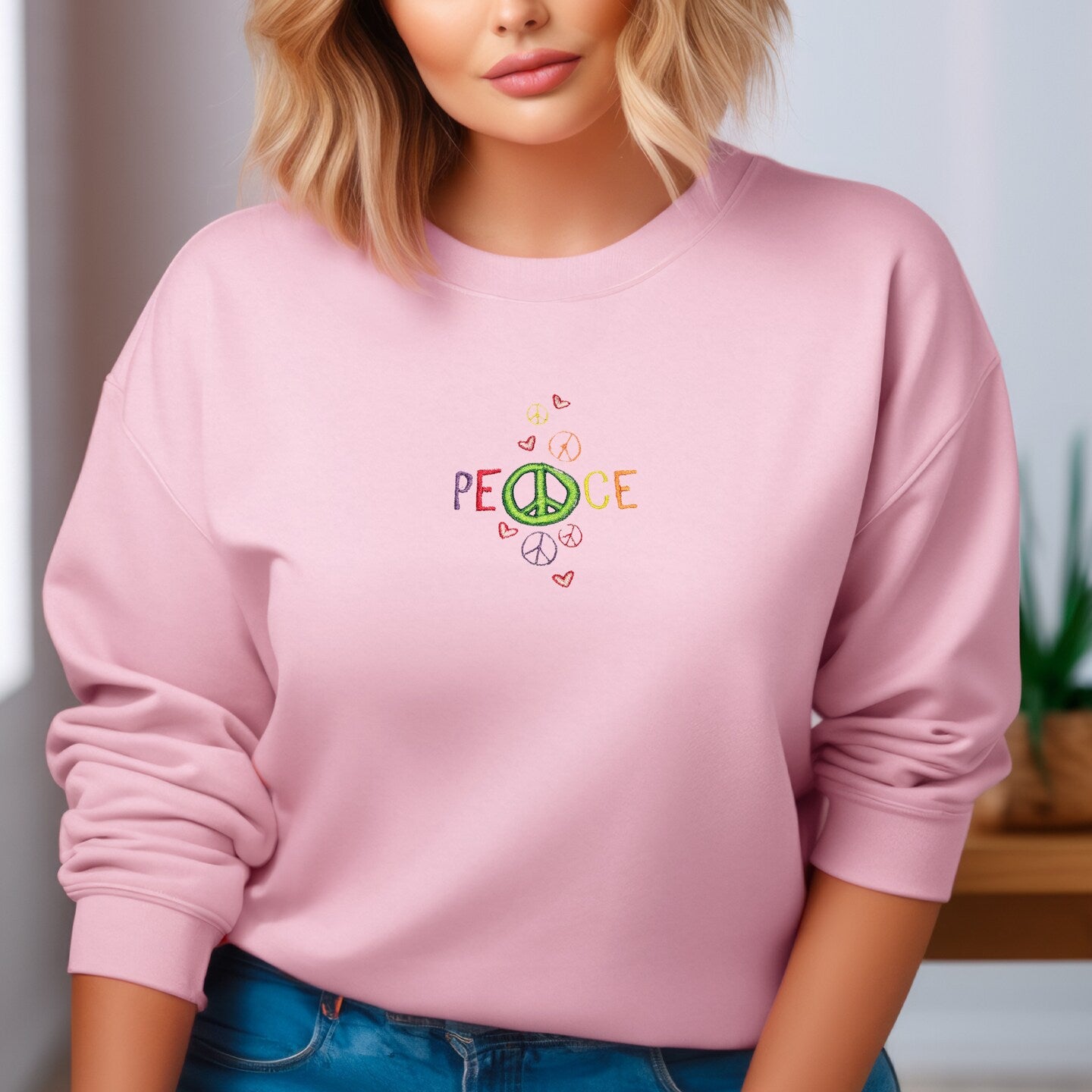 Embroidered Sweatshirt Peace Signs Mother's Day Gift Soft Comfy Sweater Present Unisex Hoodie Custom Crewneck Sweatshirt Peace Lover Gift