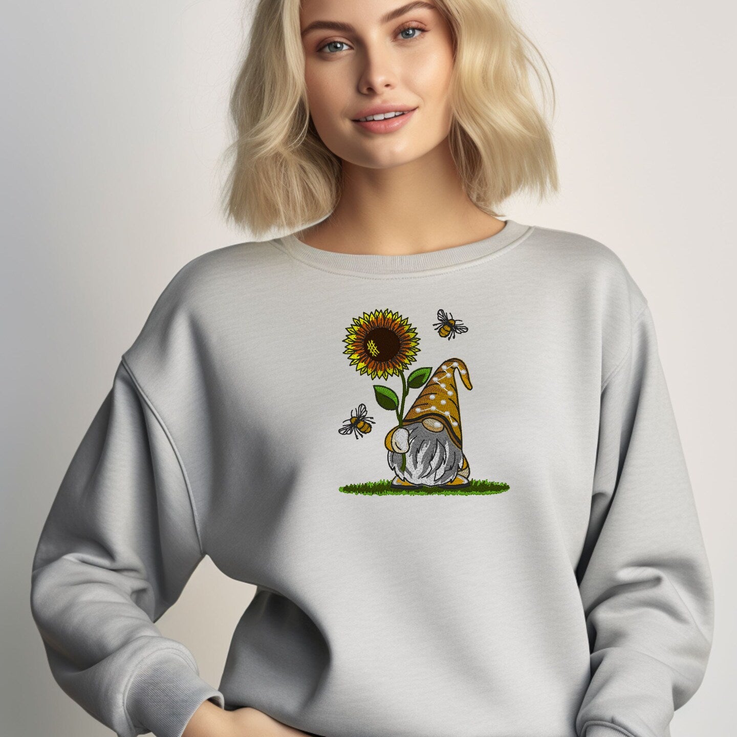 Embroidered Sweatshirt Sunflower Gnome Mother's Day Gift Soft Comfy Sweater Present Unisex Hoodie Custom Crewneck Sweatshirt