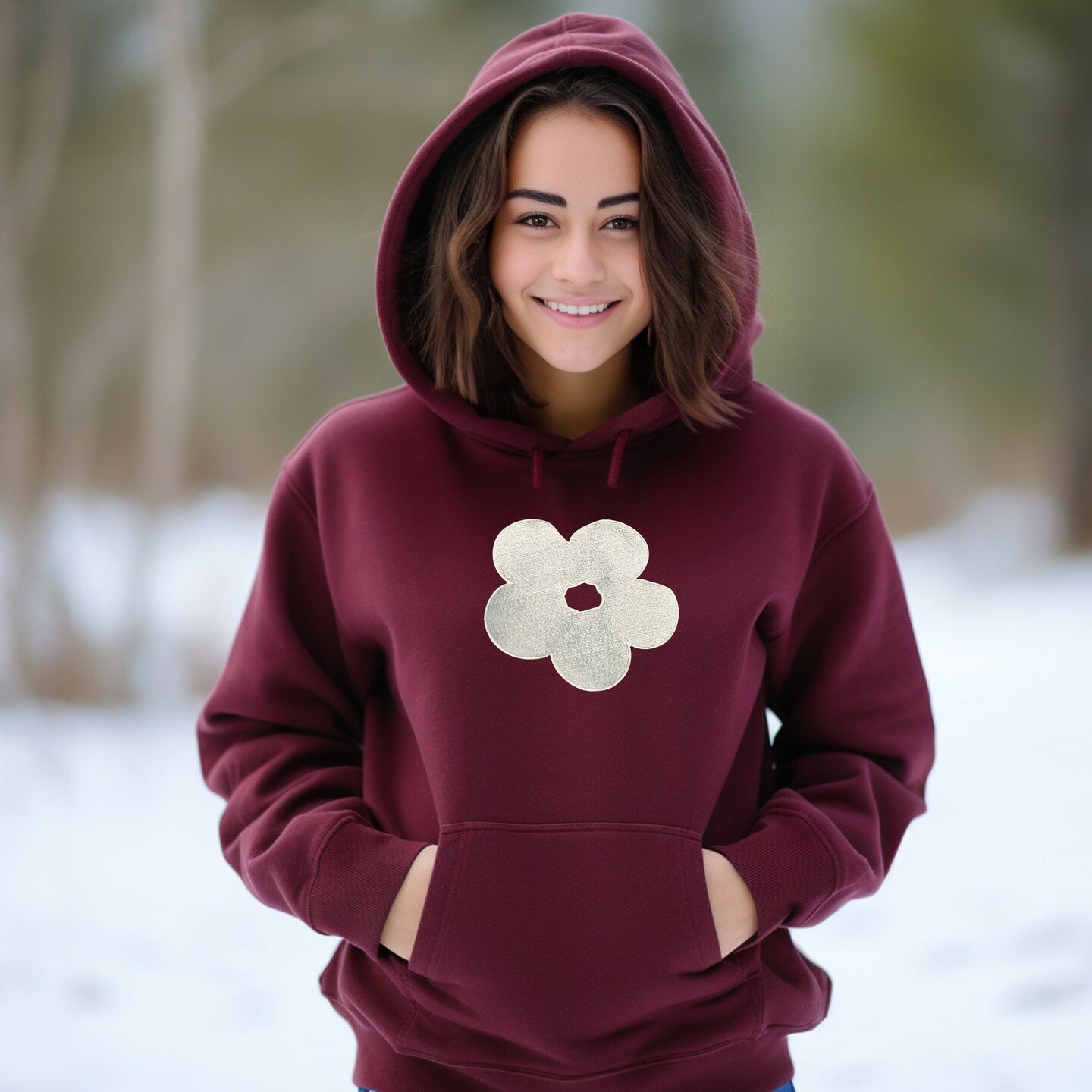 Embroidered Sweatshirt Flower Fun Mother's Day Gift Soft Comfy Sweater Present Unisex Hoodie Custom Crewneck Sweatshirt