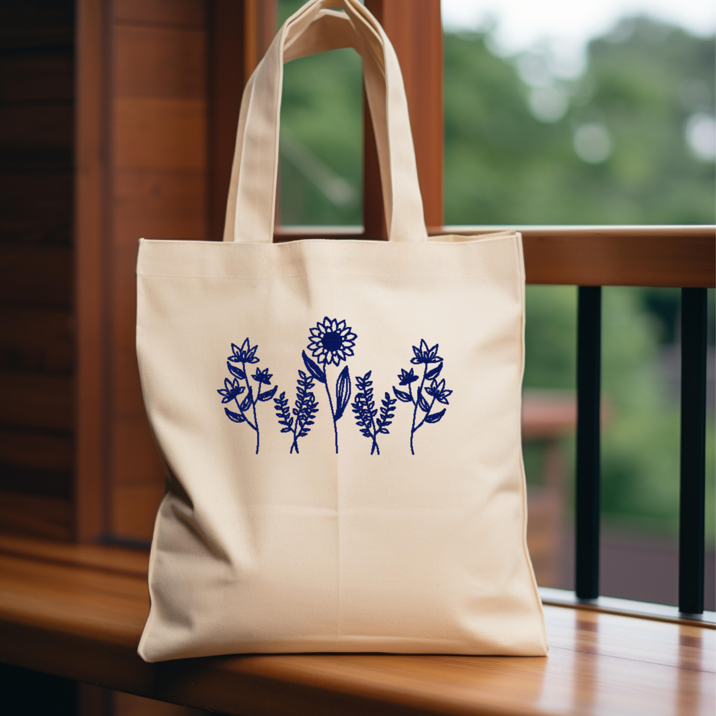 Personalized Embroidered Flower Canvas Book Bag Reusable Grocery Sack Custom Shopping Bag Canvas Book Tote Mother's Day Gift