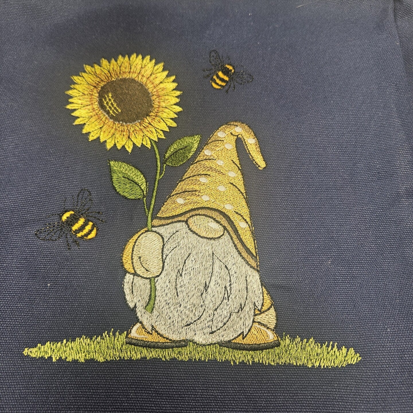 Personalized Embroidered Sunflower Gnome Canvas Book Bag Reusable Grocery Sack Custom Shopping Bag Canvas Book Tote Mother's Day Gift