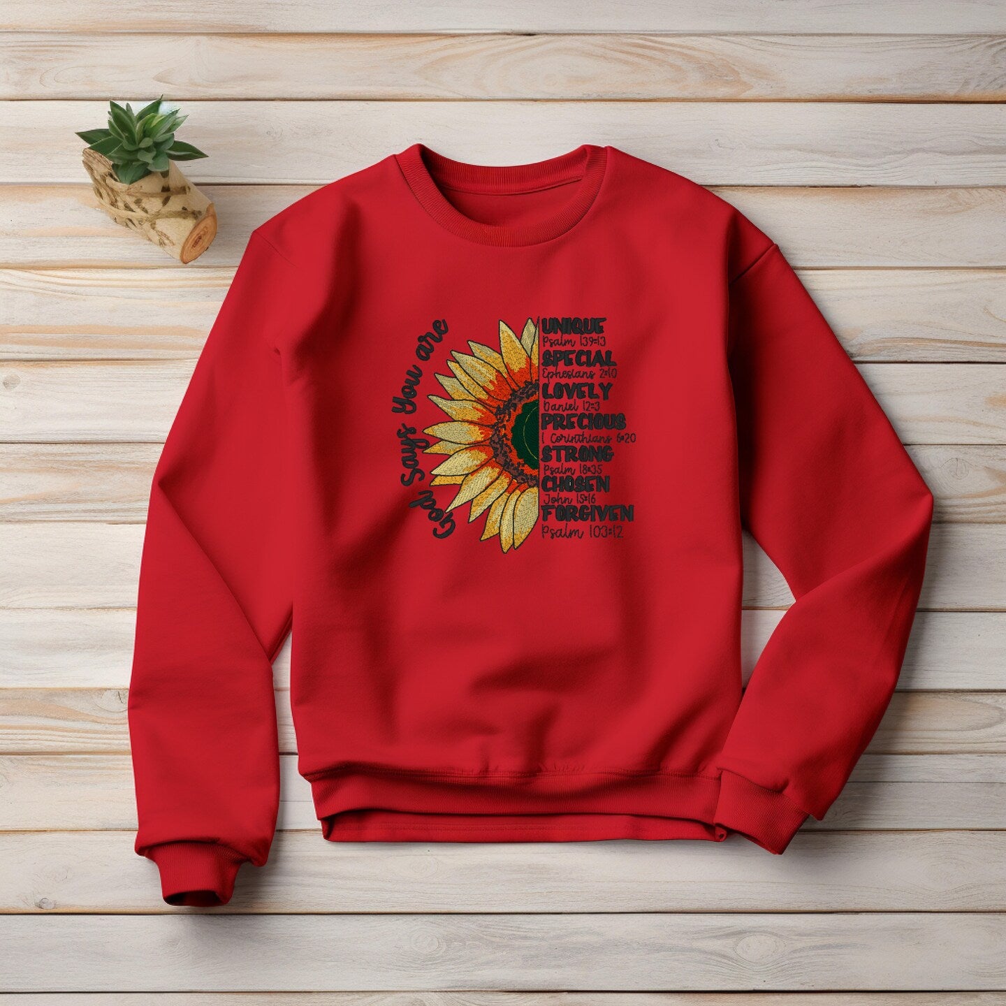 Embroidered Sweatshirt Sunflower Verses Bible Verses Pullover Present Unisex Hoodie Custom Crewneck