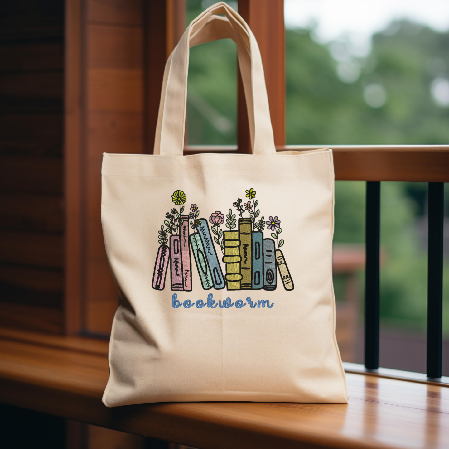 Embroidered Canvas Book Bag Reusable Grocery Sack Custom Shopping Bag Canvas Book Tote Mother's Day Gift Bag Present for Readers