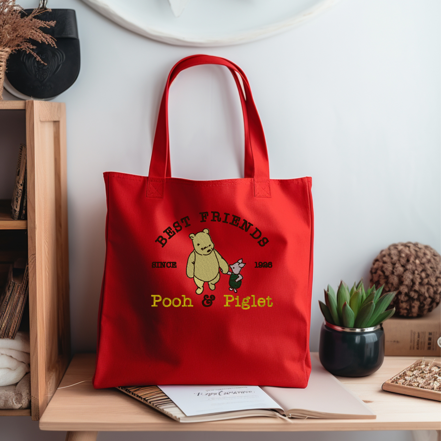 Personalized Embroidered Best Friends Canvas Book Bag Reusable Grocery Sack Custom Shopping Bag Canvas Book Tote Mother's Day Gift