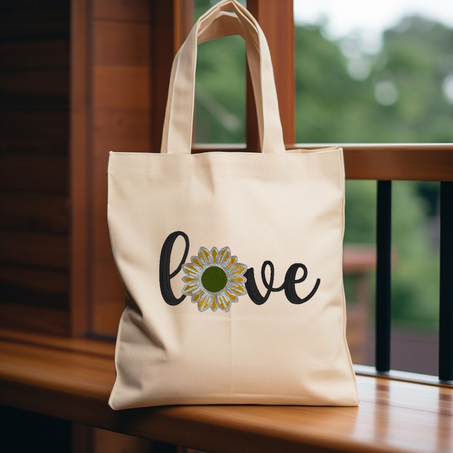 Personalized Embroidered Sunflower Love Canvas Book Bag Reusable Grocery Sack Custom Shopping Bag Canvas Book Tote Mother's Day Gift