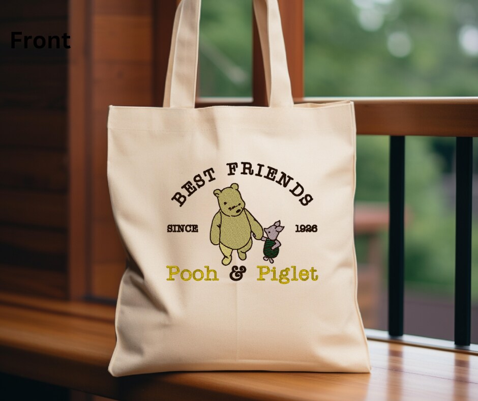 Personalized Embroidered Best Friends Canvas Book Bag Reusable Grocery Sack Custom Shopping Bag Canvas Book Tote Mother's Day Gift