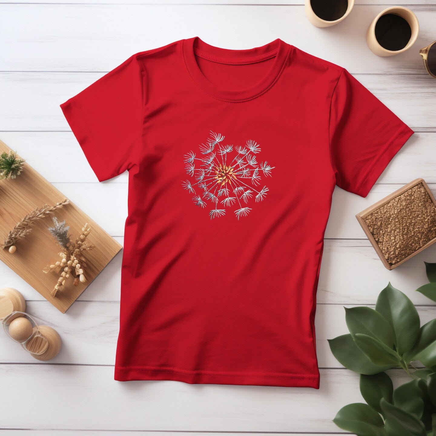 Embroidered Dandelion T-shirt Fun Mother's Day Shirt Gift Soft Comfy Pullover Tee Unisex Custom Crewneck Shirt