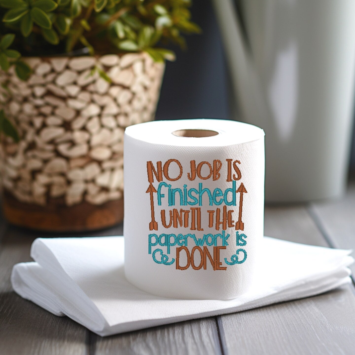 Embroidered Toilet Paper Thank you, Work, Bathroom Decor White Elephant Present Gag Gift TP Decoration
