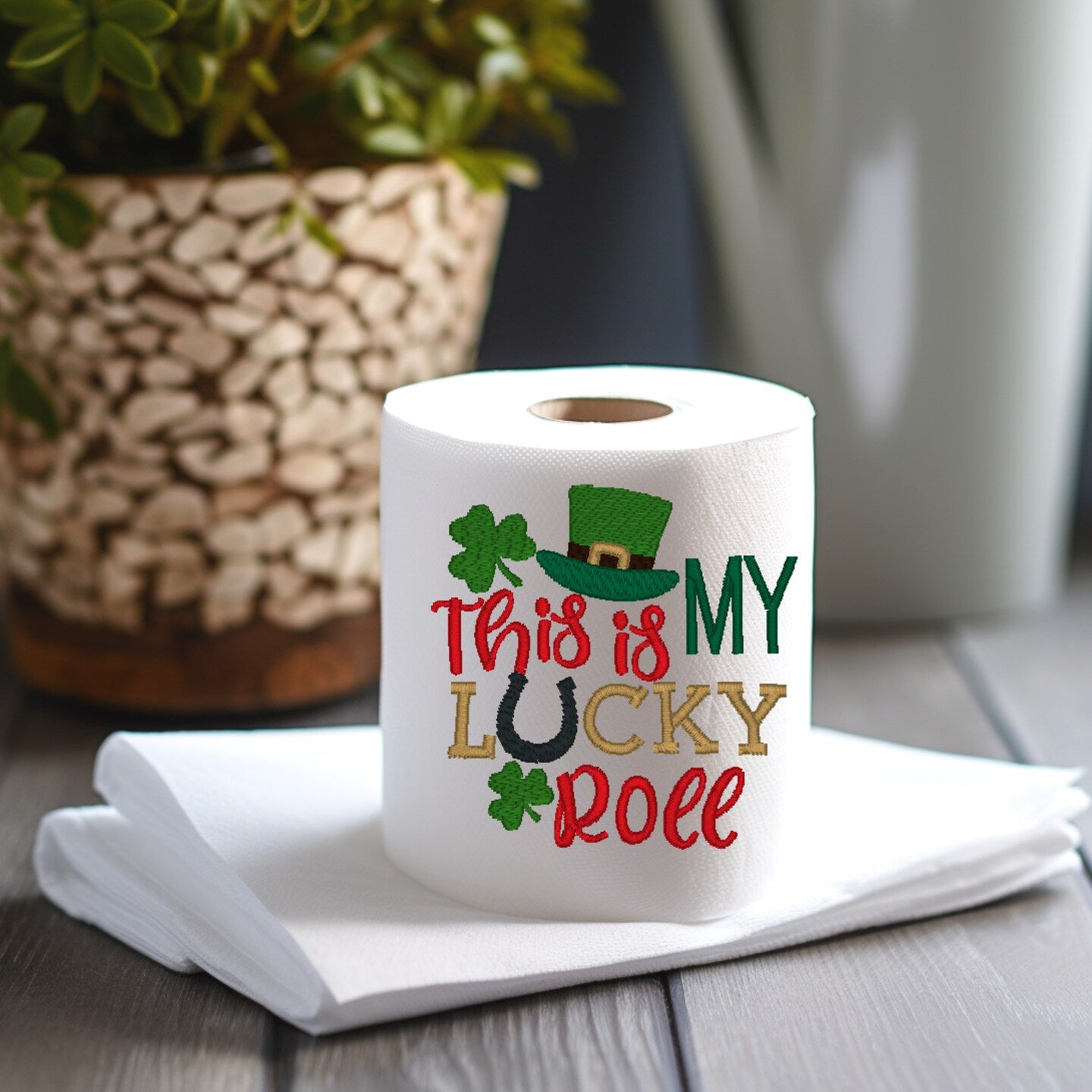 Embroidered Saint Patrick's Day Toilet Paper White Elephant Present Gag Gift Bathroom Humor Home Decore TP Decoration