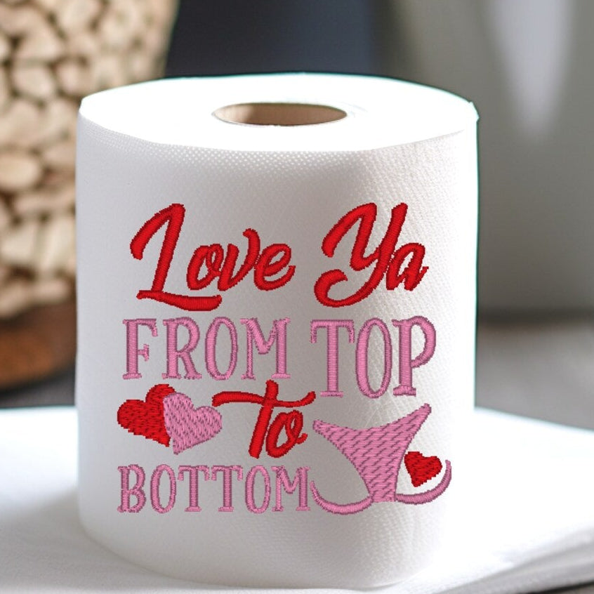 From top to bottom embroidered toilet paper