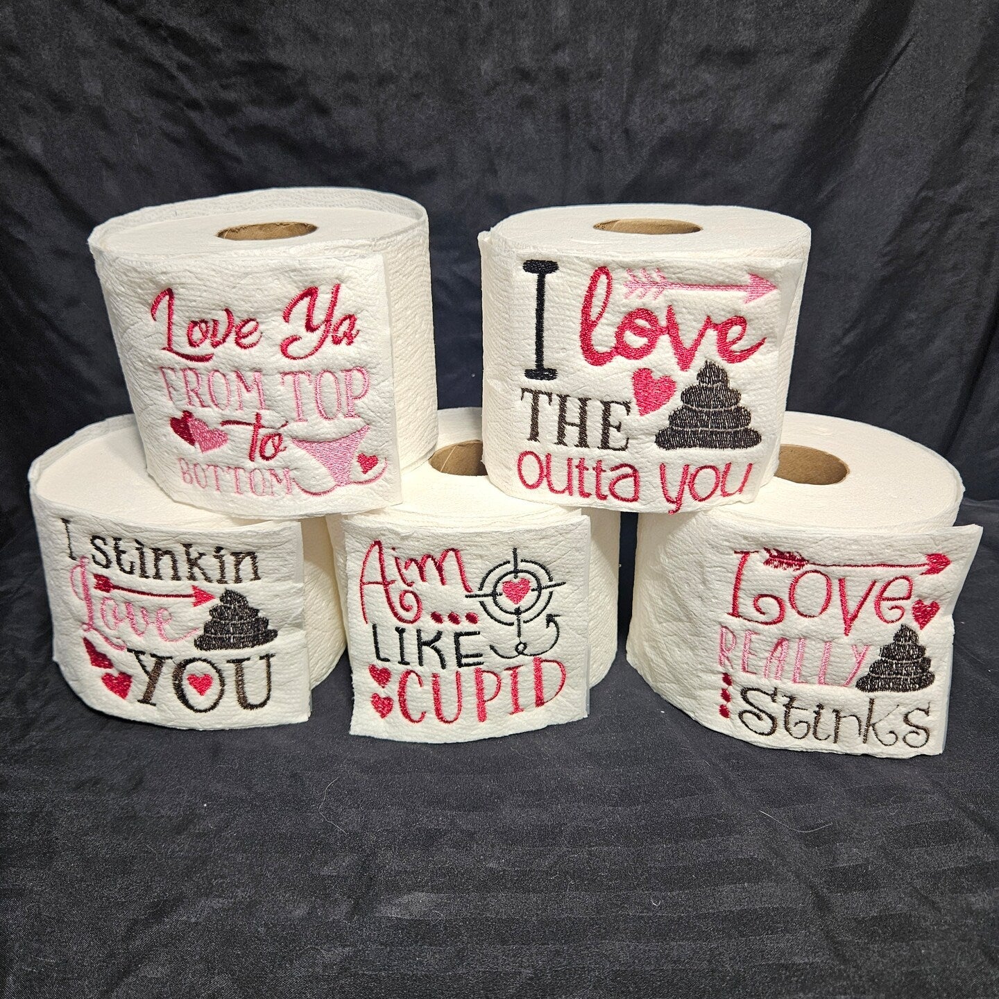 Options of Valentines embroidered toilet paper
