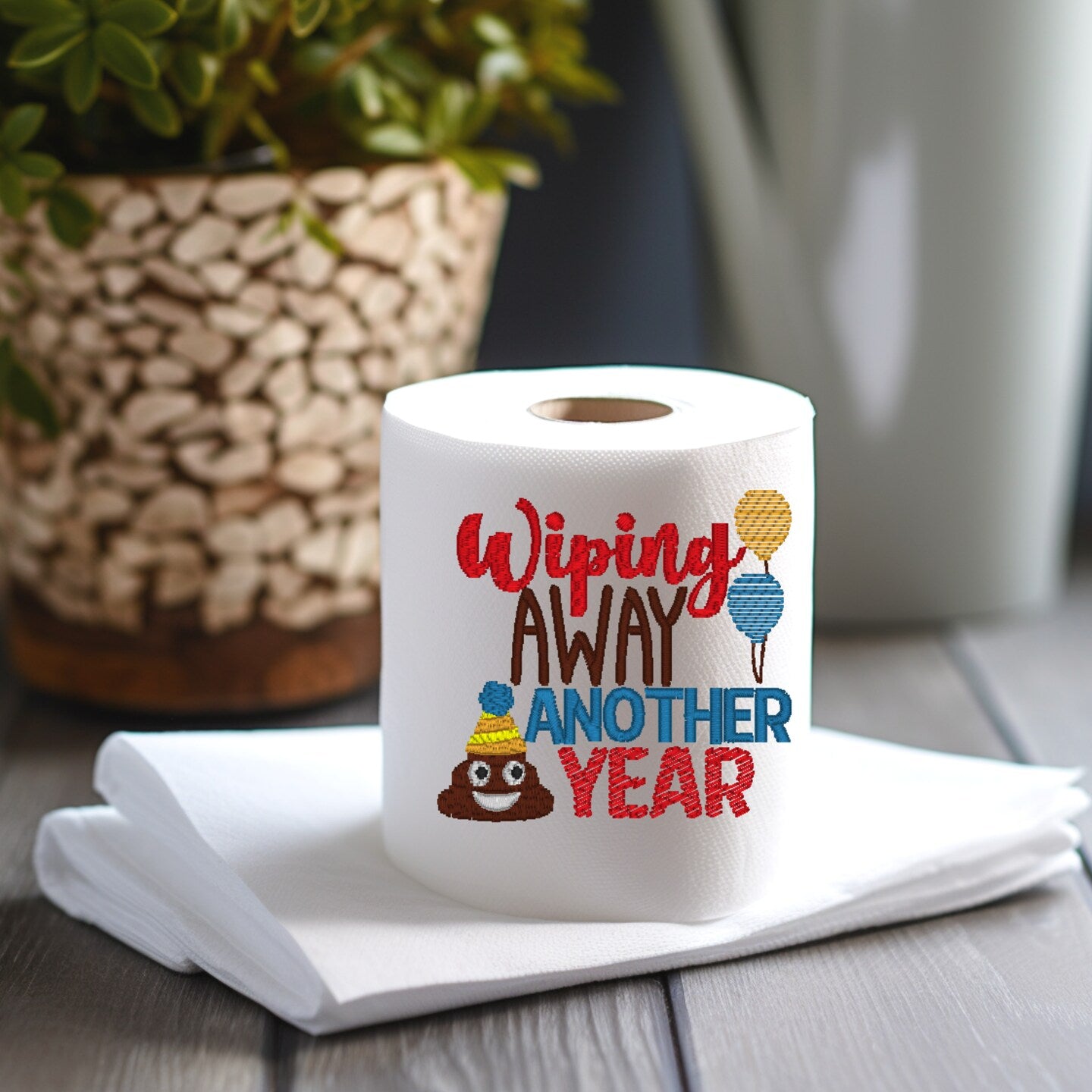 Embroidered Birthday Toilet Paper White Elephant Present Bathroom Humor Home Decor TP Decoration